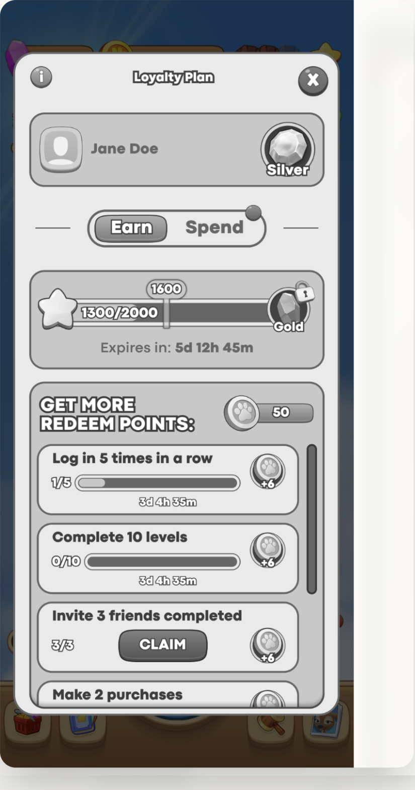 Early stage — grayscale tier widget locking in layout and hierarchy before identity.