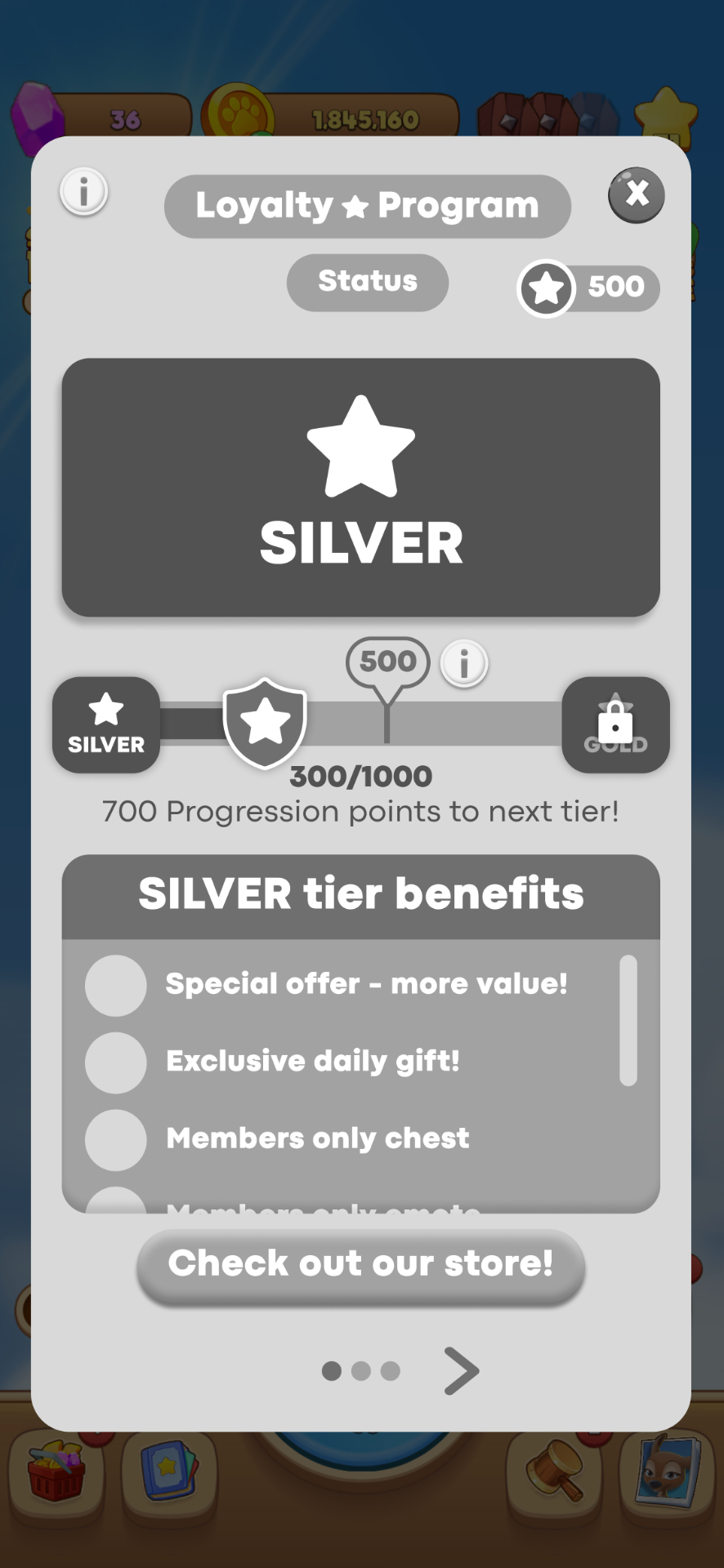 In-game widget — current tier, progression scale, season countdown and tier benefits.